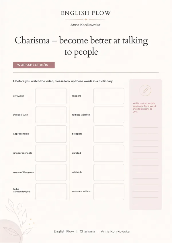 Przykładowa karta pracy do lekcji Charisma